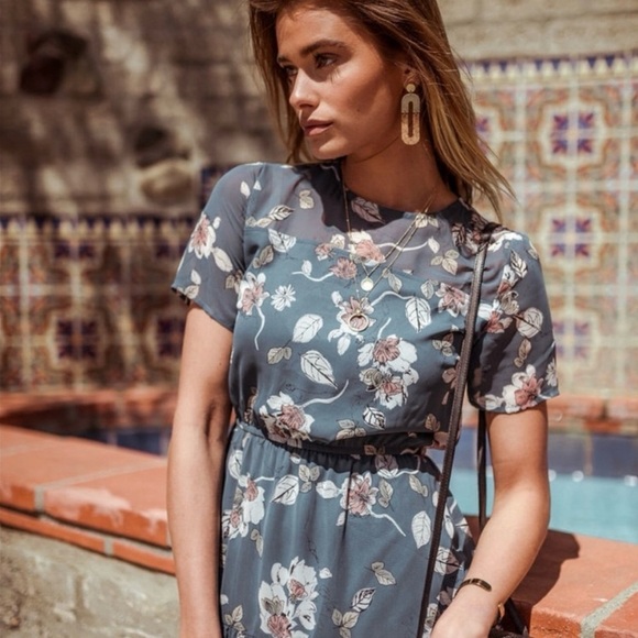 Bohme Teal Floral Sheer Overlay Midi Dress Size S - Picture 3 of 13